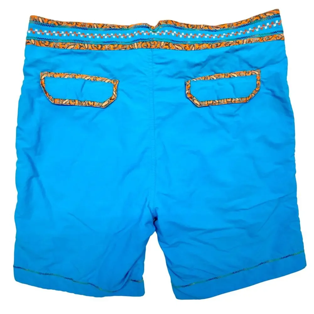 Robert Graham Men’s Board Shorts Size 34 Blue Paisley Swim Trunks Drawstring